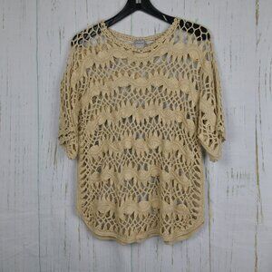 CHICO's Tan Open Weave Short Sleeve Sweater Size 2